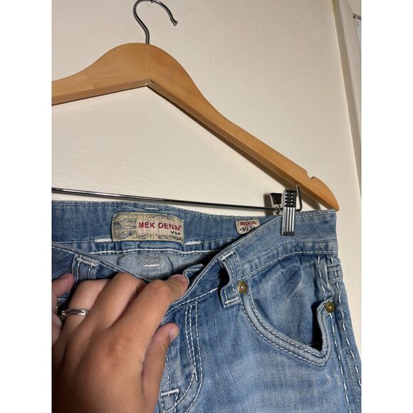 MEK Denim Ibiza Flares Jeans Size 30 Light Wash Distressed y2k contrast stitch - Picture 3 of 7